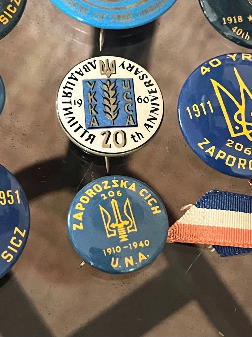 Vintage Ukrainian Commemorative Pin Collection - Blue & Gold